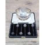 A Mappin & Webb hallmarked silver bon bon dish together with a set of hallmarked silver bean spoons.