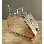 A late Victorian silver plated miniature coal scuttle by Walker & Hall.