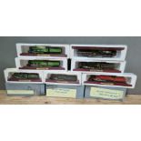 A collection of static models; 7 locomotives and 3 warships.