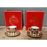 A set of two Royal Crown Derby 1128 Imari coffee cups and saucers, with boxes.