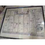A 17th century linear map, ...London to Montgomery..., by John Ogilby, 45cm x 32cm.