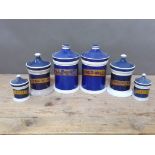 A group of six 19th century graduated apothecary pottery jars, tallest 27.5cm. Condition - one large