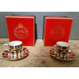 A set of two Royal Crown Derby 1128 Imari coffee cups and saucers, with boxes.
