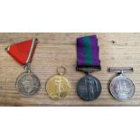 A group of four war medals to include a WW1 Victory Medal awarded to PS-9929 PTE. George Smither