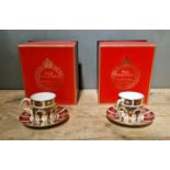 A set of two Royal Crown Derby 1128 Imari coffee cups and saucers, with boxes.