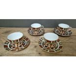 A set of four Royal Crown Derby 1128 Imari teacups and saucers.