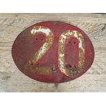 Number 20 tin plate, believed to be Graham Walker's last Isle of Man Senior TT race.