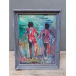 James Lawrence Isherwood, "Figures on Beach, oil on board, 24cm x 34cm, signed lower middle,