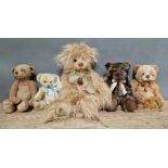 A box of teddy bears to include Charlie Bears (Charlotte, Bill, Cinders), Macy's & Merrythought.