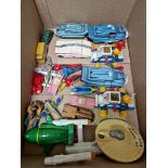 A box Dinky and Corgi die cast model vehicles, Thunderbirds, 007, Star Trek, etc.