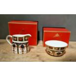 A Royal Crown Derby 1128 Imari sugar bowl & cream jug, with boxes.