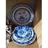 A group of six delft dishes.