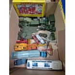 A box Dinky die cast model vehicles, military vehicles, etc.