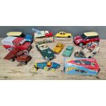 11 large scale vintage toy vehicles.