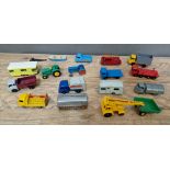 A box of 17 Matchbox die cast model vehicles, series 1-75.