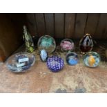 9 glass paperweights including Isle of Wight glass and Caithness