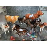 Beswick animals - a Guernsey cow, 3 horses & 3 dogs