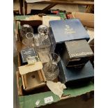 A box of ceramics and crystal including Royal Doulton, Dartington glass paperweight Capredoni,