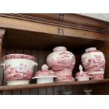 Spode Pink Tower ice pail and two lidded jars
