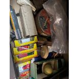 A box of collectables including boxed toys, Barbie doll, tin of Meccano, lead figures (military etc)