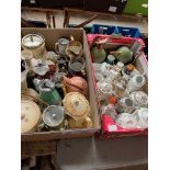 Two boxes of miscellaneous items including jug, biscuit barrels, trinket boxes, teapots, continental