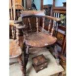 A spindle back captain's chair, ex managers office from Quaker House Colliery and Pemberton Colliery