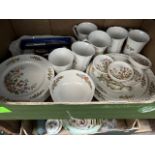 Aynsley ‘Cottage Garden’ table wares including 2 tier cake stand, 6 mugs, 6 plates, boxed items etc.