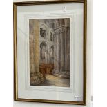 Early 20th century school, watercolour, interior scene, Christchurch Priory Church, 22.5cm x 37cm,