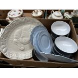 Box of pottery inc. platter and Denby bowls
