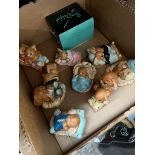 A box containing 9 Pendelfin figures