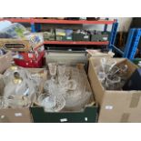 3 boxes of glassware to include glass table lamps, Bohemian crystal, wine glasses, etc.