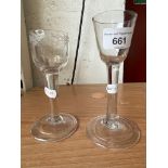 Two Georgian cordial glasses with folded domed feet, height 15cm & 13.5cm.