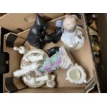 15 Coalport items - 3 cats, 2 figurines and 10 pieces in the ‘Ming Rose’ design