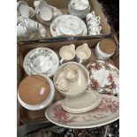 Two boxes of china to include a 24 piece Royal Vale "Green Filigree" tea set, 14 piece tea set by