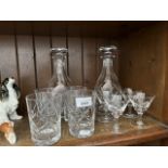 A pair of lead crystal decanters with matching glasses by Richardson (produced near Stourbridge,