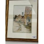 Arthur Claude Strachan (1865-1938), watercolour, street scene with White Swan Inn, 16.5cm x 24.