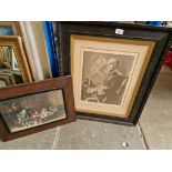 An oak framed print and a military photo.