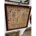 A 19th century sampler, dated 1885, 62.5cm x 62.5cm, framed and glazed, rosewood frame 76cm x 76cm.