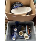 Two boxes of mixed pottery including Royal Doulton Harry Potter fugure, Wedgwood Jasperware, various