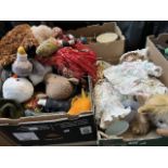 2 boxes of dolls and soft toys