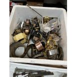 A box of clock parts including movements etc.