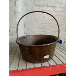 A copper jam pan and approx 40 wicker planter holders