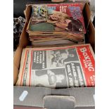 A collection of various magazines and comics including Boxing News, Blue Jeans, Greater Manchester