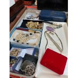 A box of costume jewellery including some silver, vintage jewellery, etc.