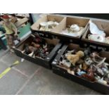 Two boxes of figures and pot horses and a Capodimonte figure
