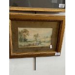 19th century school, watercolour, landscape scene, 21.5cm x 12.5cm, 'FB' monogram to lower right,