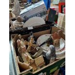 Two boxes of mixed items including four Alabaster Egyptian Canopic Jars, Willow Tree figure,