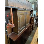 Various items of furniture; a pine box, a bench, two pine side cabinets, an oak chest of drawers and