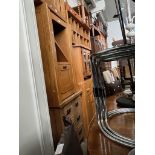 Various items of oak furniture; sideboard, chest of drawers, TV stand, shelving unit, nest of