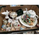 Box with porcelain figure, some Pendelfin etc.